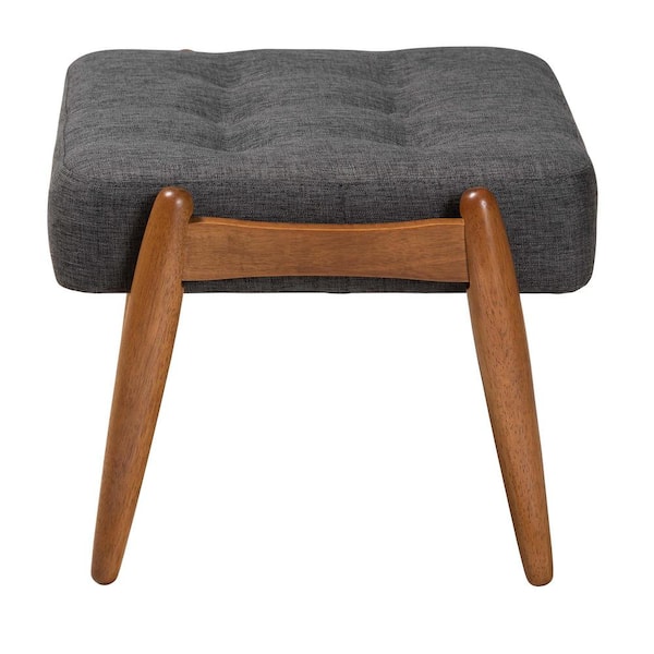 Baxton Studio Jeanine Dark Grey and Walnut Brown Fabric Ottoman