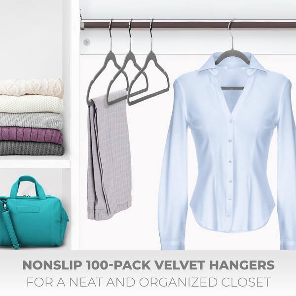 OSTO Gray Velvet Hangers 100-Pack OV-113-100-GRY-H - The Home Depot