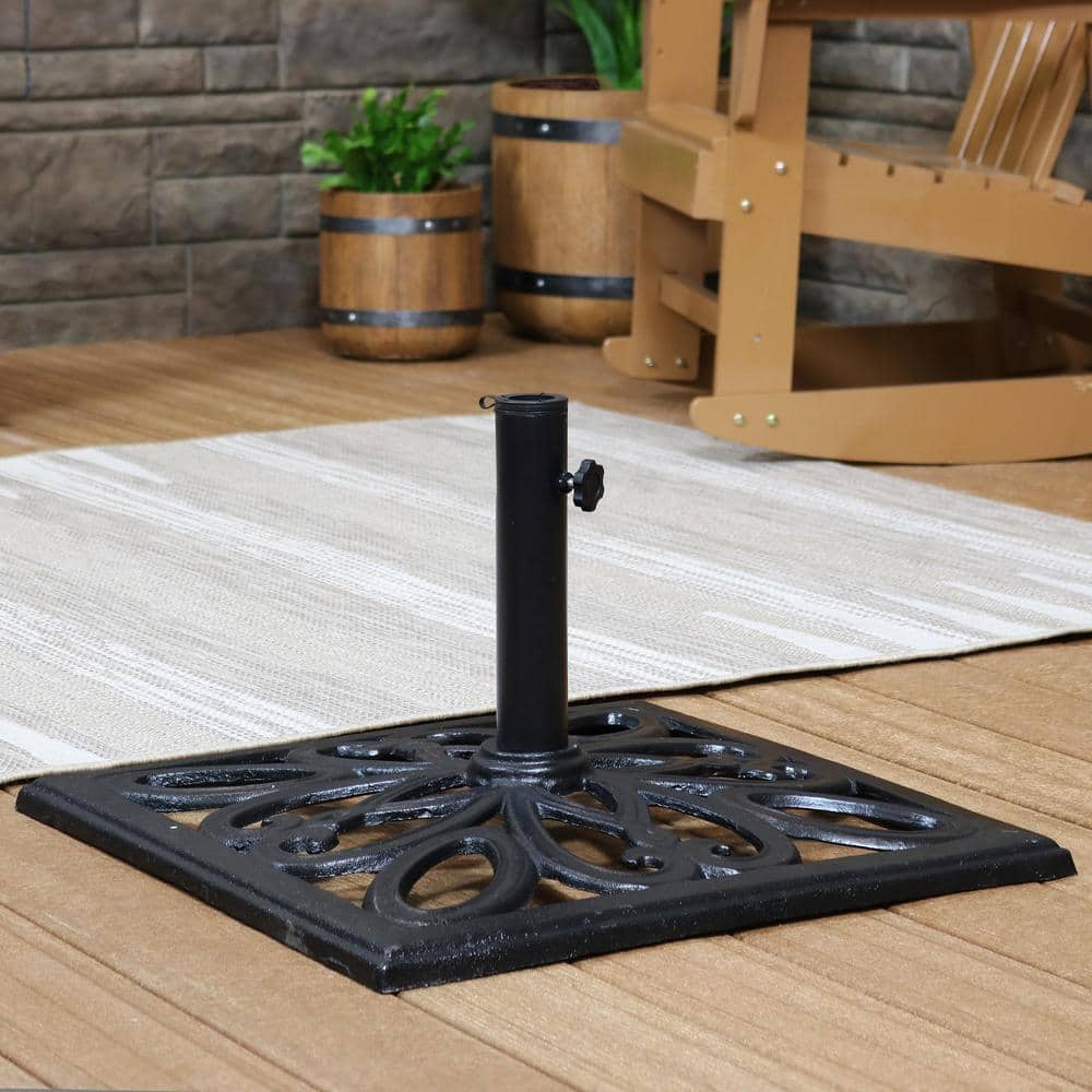 Heavy-Duty Black Cast Iron Square Patio Umbrella Base