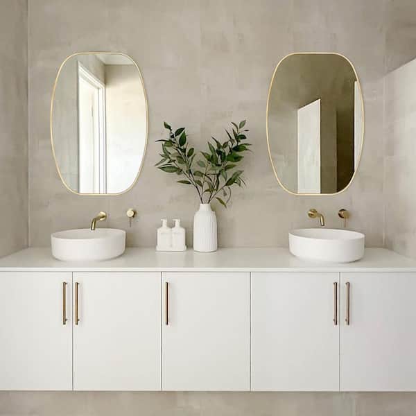 20 in. W x 30 in. H Gold Oval Wall Mounted Aluminum Alloy Bathroom Mirror Decorative Mirror