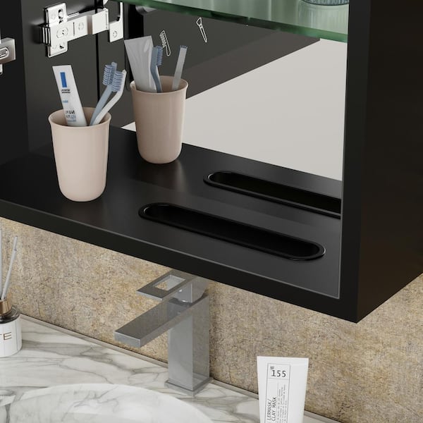 tunuo 18 in. W x 26.8 in. H Rectangular Aluminum Surface Mount Medicine Cabinet with Mirror, Tissue Drawer Hole, 3x Magnifier