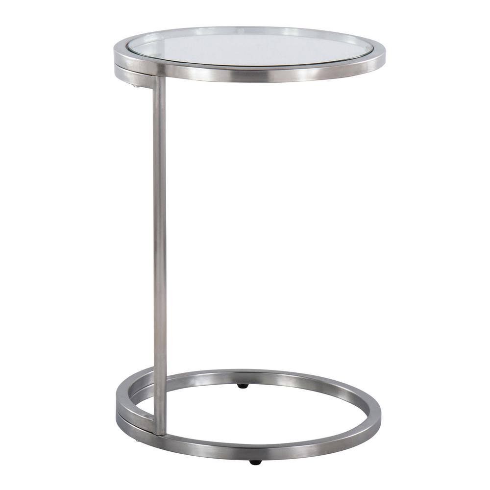 Stainless Steel and Glass Round End Table, 16 in