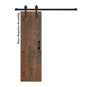 Mid-Century New Style 24 in. x 84 in. Dark Walnut Finished Solid Wood Sliding Barn Door with Hardware Kit