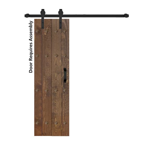ISLIFE Mid-Century New Style 24 in. x 84 in. Dark Walnut Finished Solid Wood Sliding Barn Door with Hardware Kit