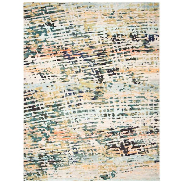SAFAVIEH Madison Beige/Navy 12 ft. x 15 ft. Geometric Abstract Area Rug