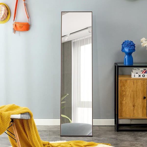 15 in. W x 58 in. H Rectangular Framed Full-Length Standing Bathroom Vanity Mirror in Gray