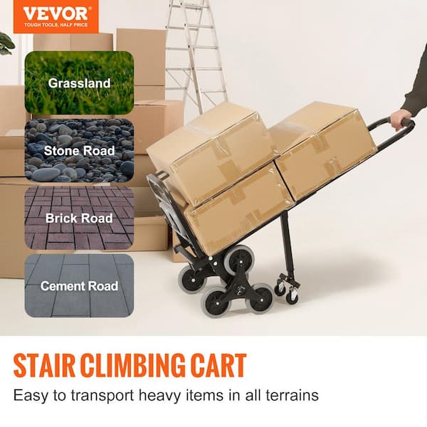 VEVOR Stair Climbing Hand Truck, Heavy-Duty Hand Cart Dolly 375 lbs Load Capacity, Foldable Stair Climber Hand Trucks with Adju