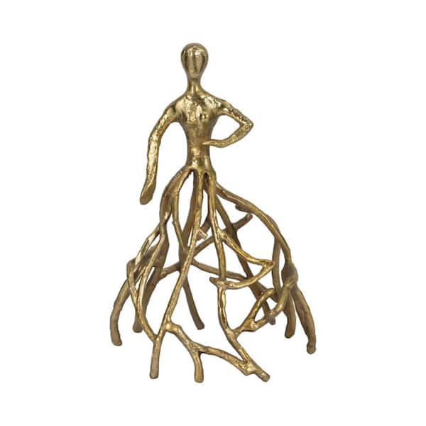 Liv & Skye Gold 9 in. x 14 in. Metal Dancing Lady Sculpture