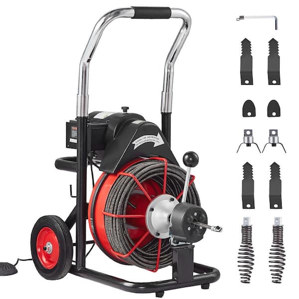 VEVOR Electric Drain Auger 100 ft. x 3/8 in. Sewer Snake Drill Cleaner 110V Wheel Cutter In Auto Feed