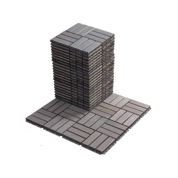 Afoxsos 30 -Pieces Light Gray 1 ft. x 1 ft. Interlocking Deck Tiles Checker Pattern Acacia Hardwood Flooring for Patio, Balcony