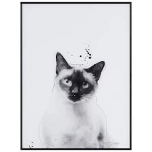 "Siamese"Black and White Pet Minimally Framed with Black Anodized Aluminum on Reverse Printed Art Glass, 24 in. x 18 in.