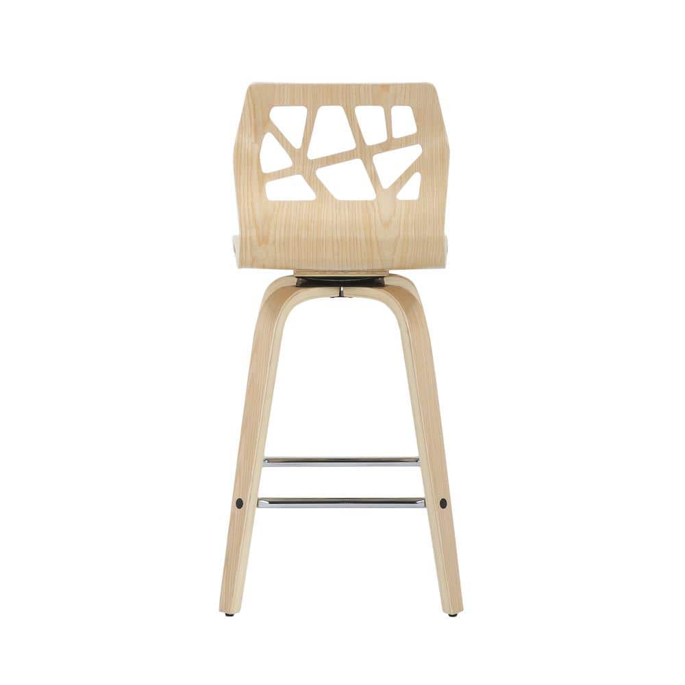 Natural Wood and Cream Faux Leather Mid-Century Modern Counter Stools