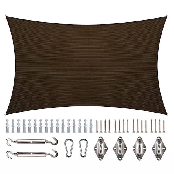 COLOURTREE 10 ft. x 13 ft. Brown Rectangle Sun Shade Sail Canopy with Hardware Kit