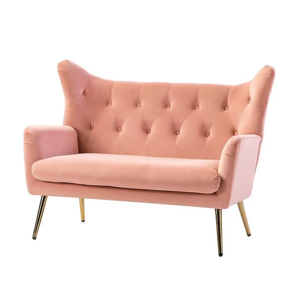 JAYDEN CREATION Esteban 50 in. Tufted Wingback Pink Loveseat with Metal Legs