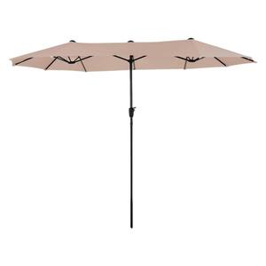 15 ft. Steel Outdoor Double Sided Market Patio Umbrella with UV Sun Protection and Easy Crank in Beige