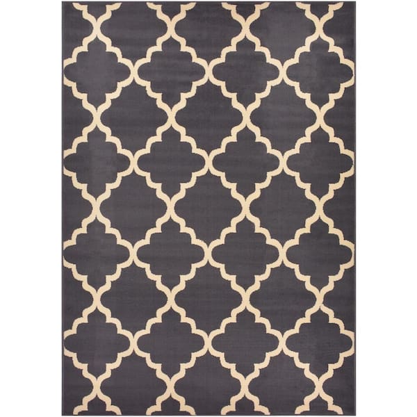 Conur Collection Dark Grey 5 ft. x 7 ft. Trellis Design Area Rugs