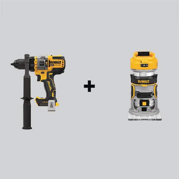 DEWALT 20V MAX Brushless Cordless 1/2 in. Hammer Drill/Driver with FLEXVOLT ADVANTAGE and Brushless Compact Router (Tools-Only)
