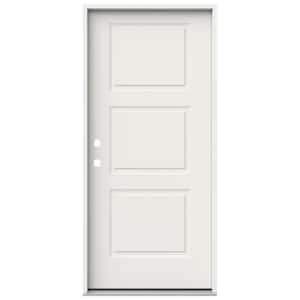 36 in. x 80 in. 3 Panel Equal Right-Hand/Inswing White Steel Prehung Front Door