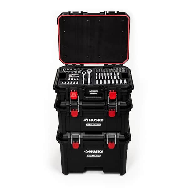 Husky H270BO3PCRTBCB 1/4 in., 3/8 in., and 1/2 in. Drive Mechanics Tool Set with Build-Out Rolling System (270-Piece)
