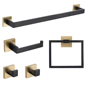 High-quality Wall Mounted 5 -Piece Bath Hardware Set with Mounting Hardware in Brushed Gold and Black