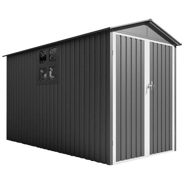 10 ft. W x 5.5 ft. D Metal Shed with Window, Tracks and Fixtures,Motorcycle Outdoor Steels in Grey + White (53 sq. ft.)