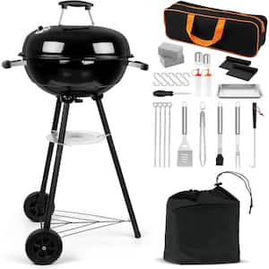 Outdoor Portable Charcoal Smokeless Grill, 18 in. x 18 in. x 42 in. Black, with Bracket for Outdoor Barbecue