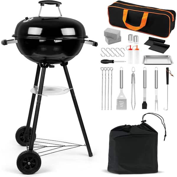 AOPSPS Outdoor Portable Charcoal Smokeless Grill, 18 in. x 18 in. x 42 in. Black, with Bracket for Outdoor Barbecue