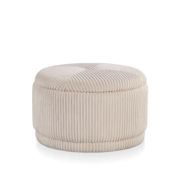 Alise Beige Pink Corduroy Fabric 28.5 Round Storage Ottoman