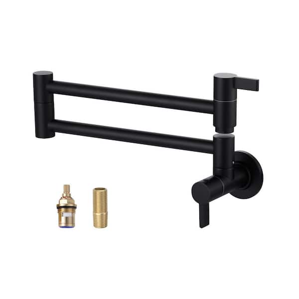 VEVETTA Wall Mounted Pot Filler 2-Handles Kitchen Faucet with 360° Spout Swivel in Matte black