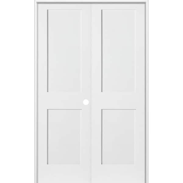 Krosswood Doors 48 in. x 80 in. Craftsman Primed Left-Handed Wood MDF Solid Core Double Prehung Interior Door