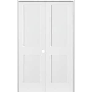 56 in. x 80 in. Craftsman Shaker 2-Panel Left Handed MDF Solid Core Primed Wood Double Prehung Interior French Door