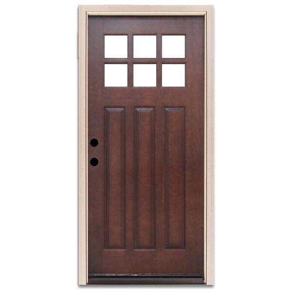 Steves & Sons Craftsman 6 Lite Prefinished Mahogany Wood Prehung Front Door-DISCONTINUED