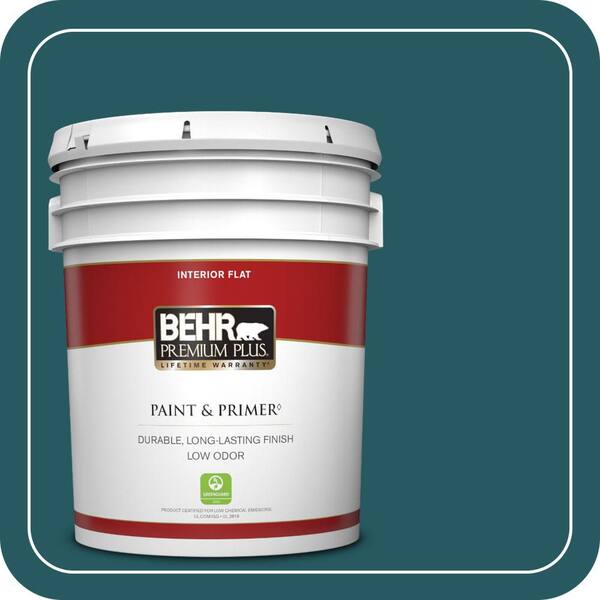 BEHR PREMIUM PLUS 5 gal. #PPF-56 Terrace Teal Flat Low Odor Interior Paint & Primer