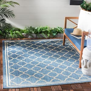 Courtyard Blue/Beige Doormat 3 ft. x 5 ft. Geometric Indoor/Outdoor Patio Area Rug