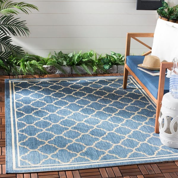 Courtyard Blue/Beige 4 ft. x 6 ft. Geometric Indoor/Outdoor Patio  Area Rug