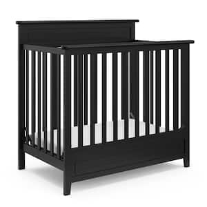 Petal Mini Black 5-in-1 Convertible Crib with Bonus Mattress