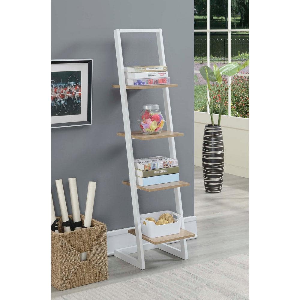 Elegant 4-Tier Black Woodgrain Ladder Bookshelf
