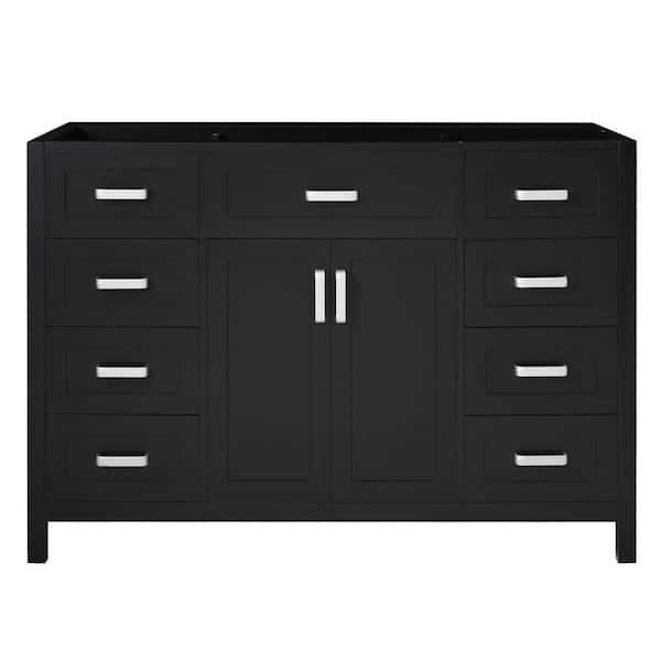 46.90 in. W Bath Vanity Cabinet without Top in Black with 8 Drawer and Soft Close Door, Unassembled