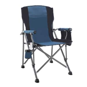 Outdoor Padded Folding Camping Chair Lawn Chair with Cup Holder and Storage Bag Blue