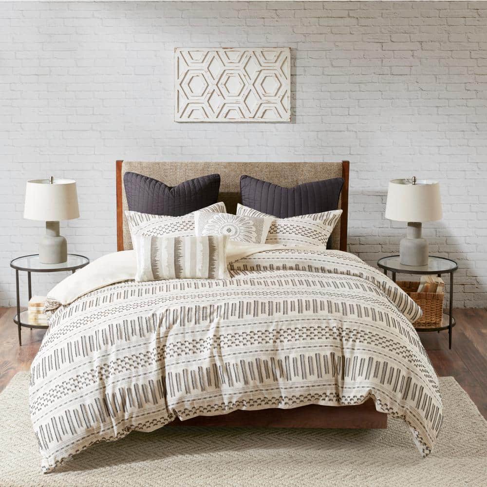Ivory Cotton King Bedspread Cover with Textured Accent
