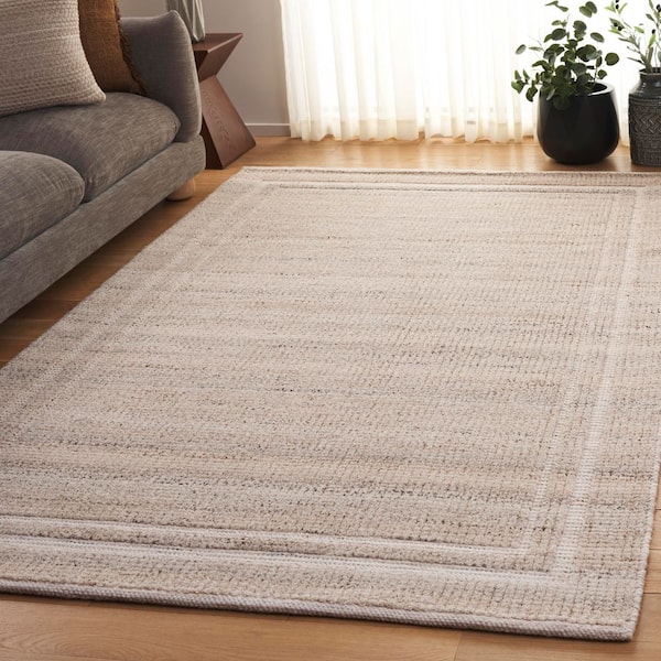 Natura 9 ft. x 12 ft. Beige Solid Border Striped Area Rug
