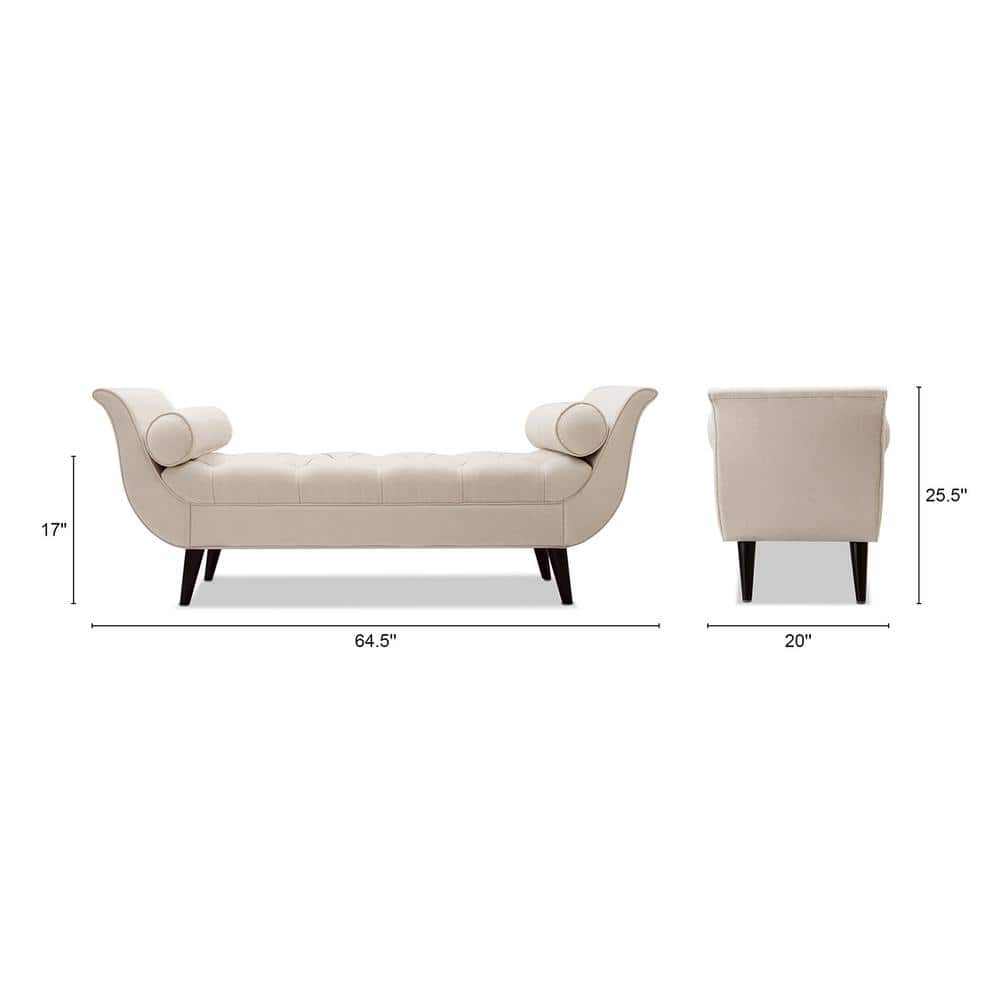 Alma Sky Neutral Tufted Flare Arm Pine Wood Entryway Bench