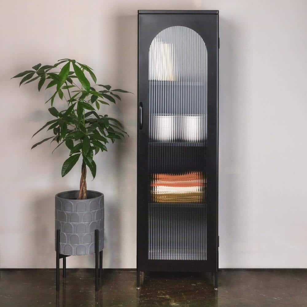 Solstice Tall Black Metal Accent Cabinet with Adjustable Shelves