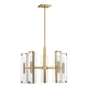 Winfield 25 in. W x 18.5 in. H 10-Light Warm Brass Chandelier with Clear Glass Shades