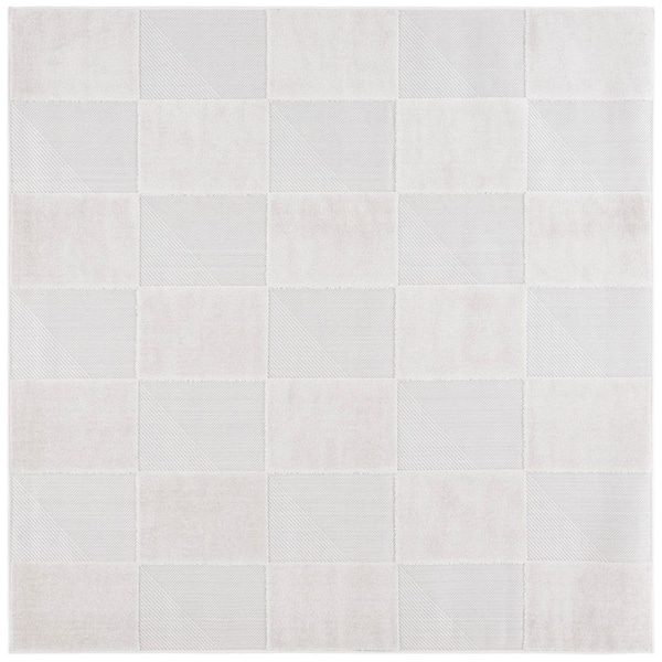 Stella Ivory 7 ft. x 7 ft. High-Low Geometric Square Indoor/Outdoor Area Rug