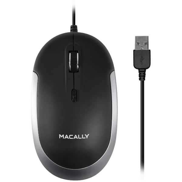 Macally Silent USB Mouse Wired for Mac/PC, Compact Design, Optical Sensor and DPI Switch 800/1200/1600/2400
