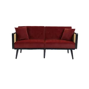 61 in. Modern Wine Red Velvet Upholstered Sofa Bed