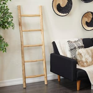 59 in. Brown Teak Wood Natural Ladder Shelf Bookcase