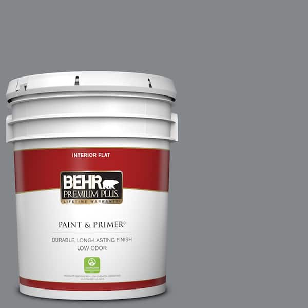 BEHR PREMIUM PLUS 5 gal. #N500-5 Magnetic Gray color Flat Low Odor Interior Paint & Primer