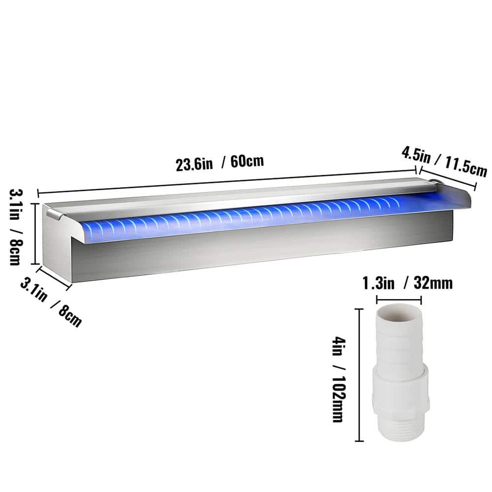 Stainless Steel Pool Waterfall with LED Strip Light
